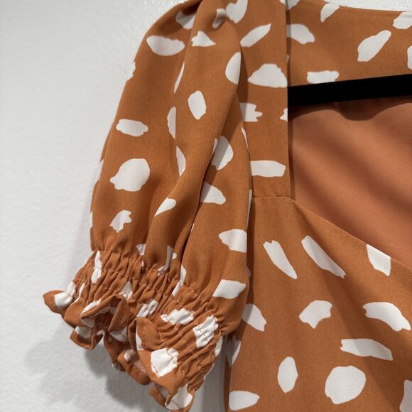 Lulus Orange Print Oh My Darlin’ Puff Sleeve Mini Dress Size XS Coquette Retro - Picture 5 of 8
